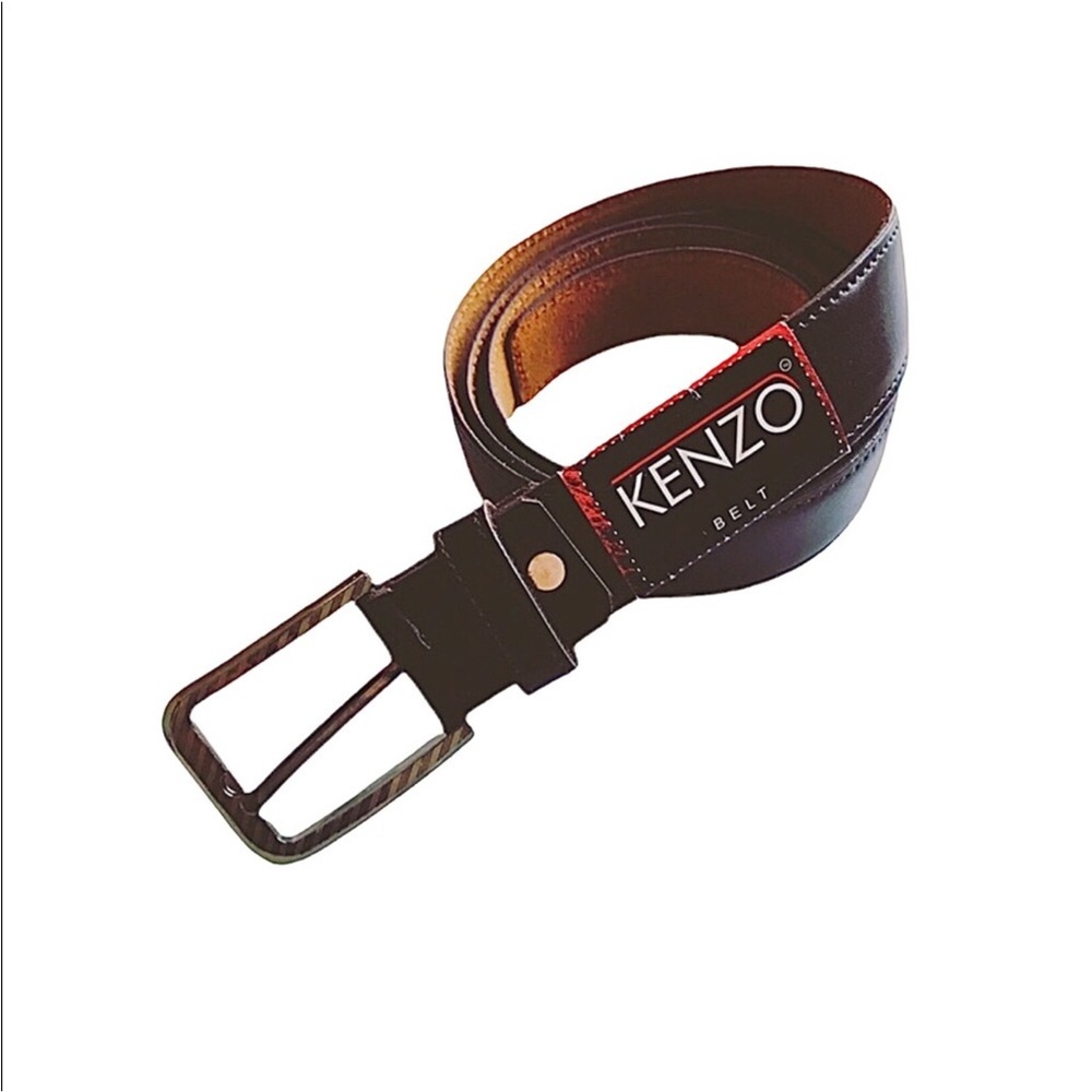 NWT Kenzo Dark Brown Genuine Leather Belt Designer Dress Casual Men's